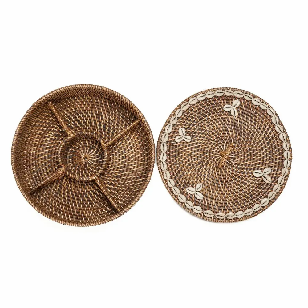 Caskets and boxes - The Rattan Compartment Basket - Natural Brown - BAZAR BIZAR LIVING