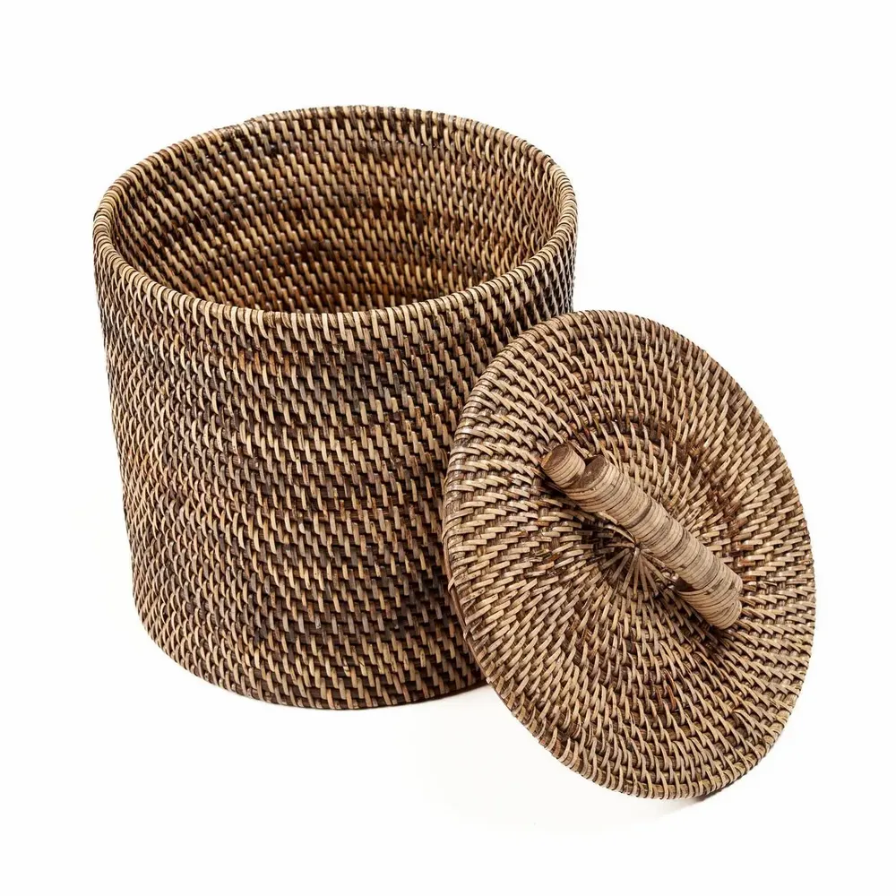 Storage boxes - The Rattan Bin Low - Natural Brown - BAZAR BIZAR LIVING