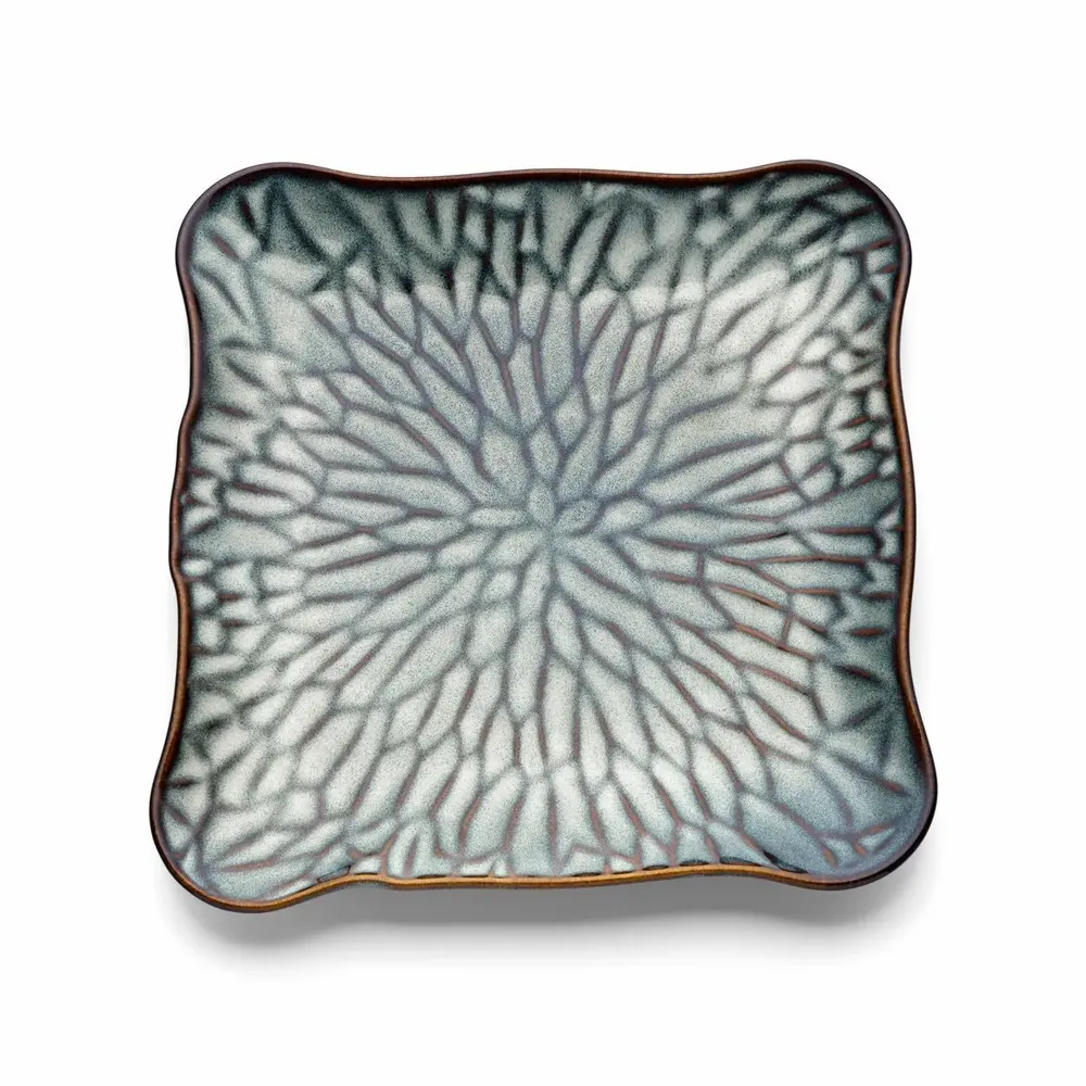 Everyday plates - The Lotus Ice Square Plate - Grey Brown - XL - BAZAR BIZAR LIVING