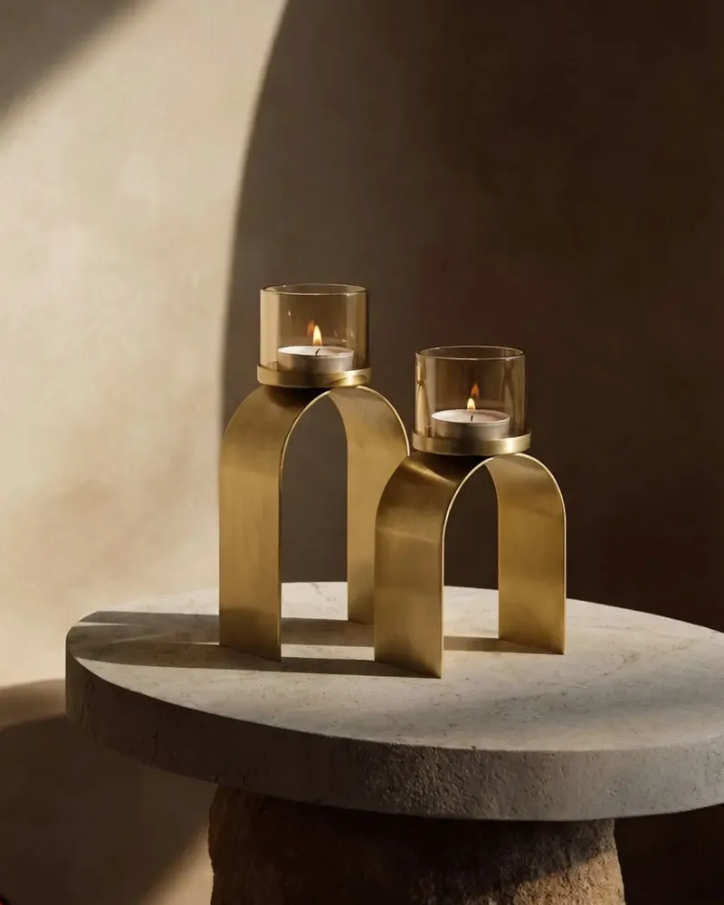 Candlesticks and candle holders - The Bow Glow T-light Holder - Gold - SET/2 - BAZAR BIZAR LIVING