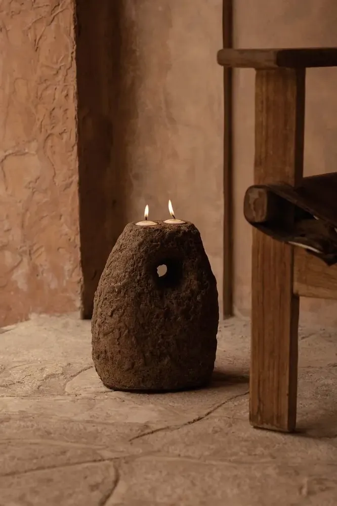 Candlesticks and candle holders - The Terra Totem Candle Holder - Brown - BAZAR BIZAR LIVING