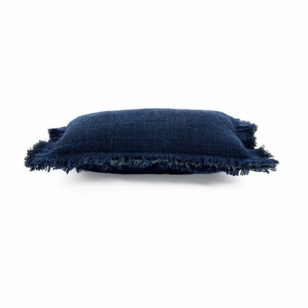 Cushions - The Azure Fringe Cushion Cover - Indian Blue - 30x50 - BAZAR BIZAR LIVING