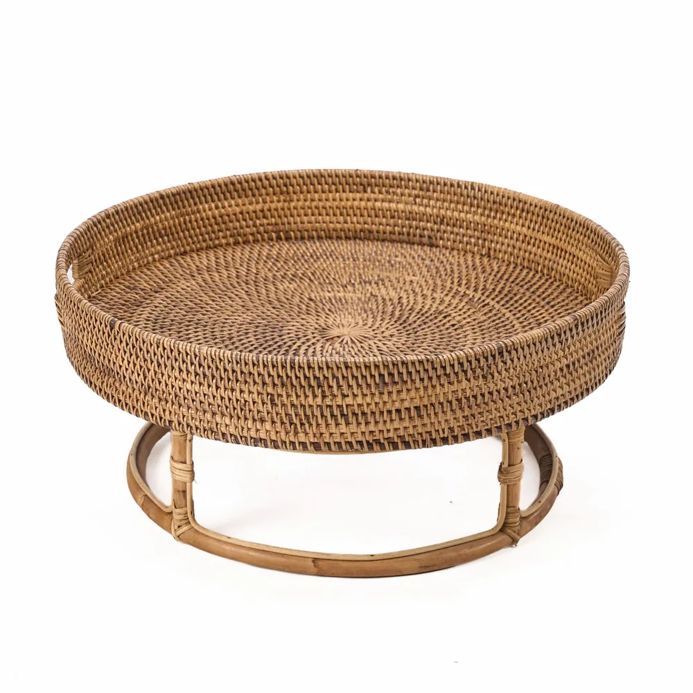 Platter and bowls - The Rattan Rise Tray - Natural Brown - BAZAR BIZAR LIVING