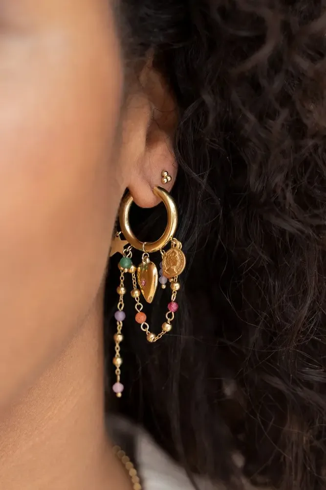 Bijoux - Boucles d'oreilles chaîne avec perles fantaisie multicolores - MY JEWELLERY