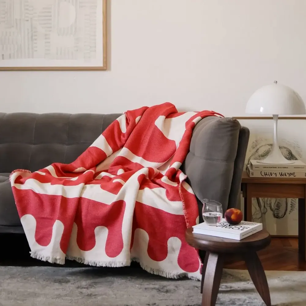 Throw blankets - Cotton Throw Blanket in Red – KLEKKS NO. 11 - KLEKKS