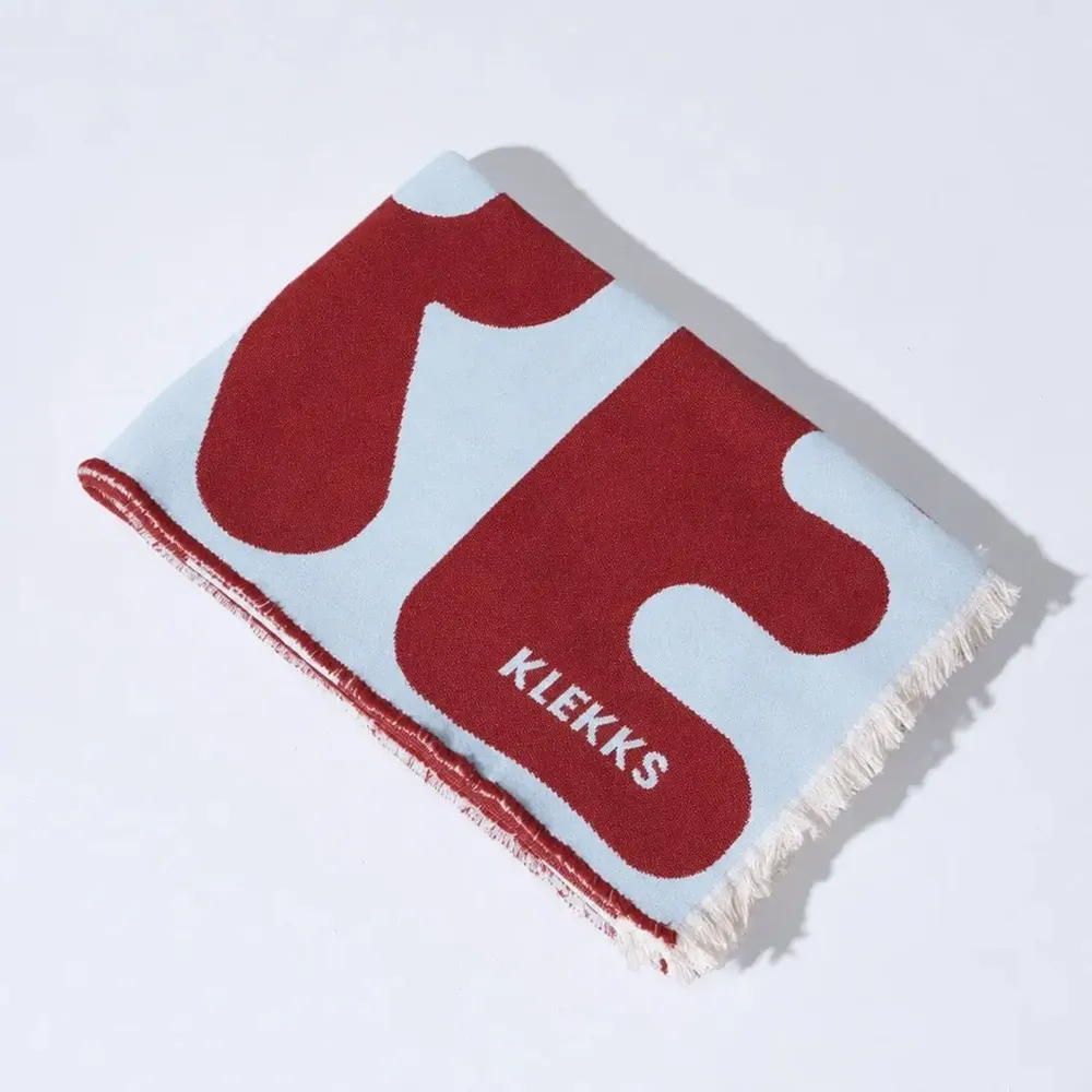 Throw blankets - Cotton Throw Blanket in Bordeaux & Light Blue – KLEKKS NO. 11 - KLEKKS