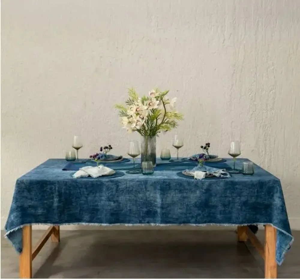 Christmas table settings - Linen Mud Dye Kantha Table Cover - MAISON MIEKO