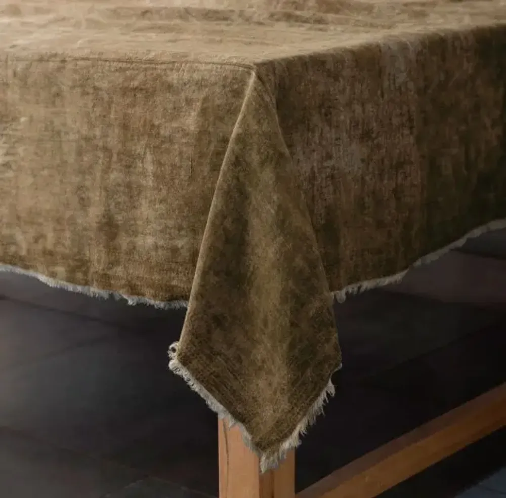 Christmas table settings - Linen Mud Dye Kantha Table Cover - MAISON MIEKO