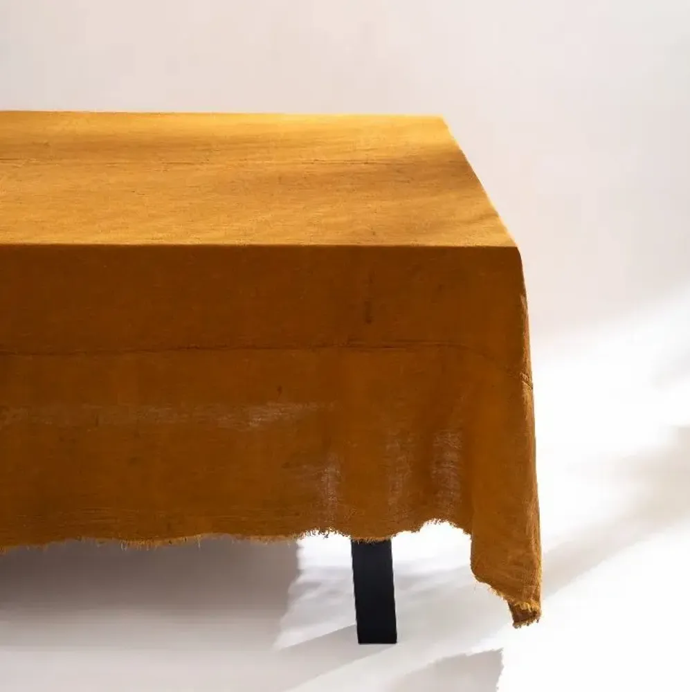 Christmas table settings - Linen Mud Dye Kantha Table Cover - MAISON MIEKO