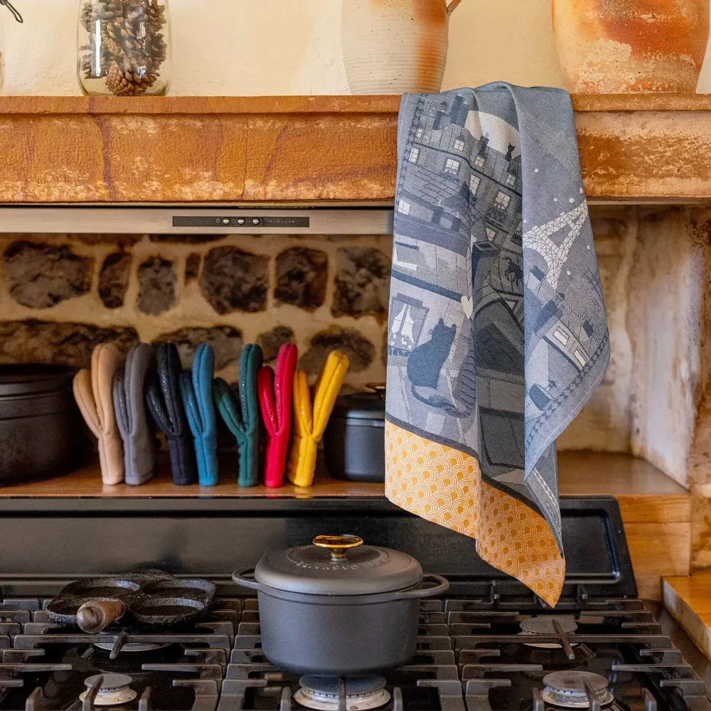 Dish towels - Jacquard kitchen towel Toits de Paris Bleu 50 X 70 - MAISON VIVARAISE - SDE VIVARAISE WINKLER