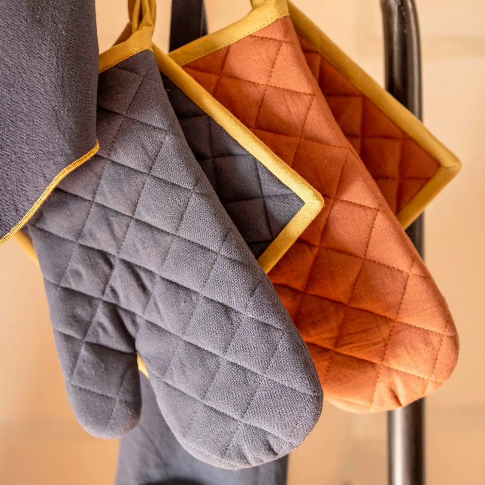 Potholders - Recycled oven glove and pot holder set Grace Cuivre 18 X 32 - MAISON VIVARAISE - SDE VIVARAISE WINKLER
