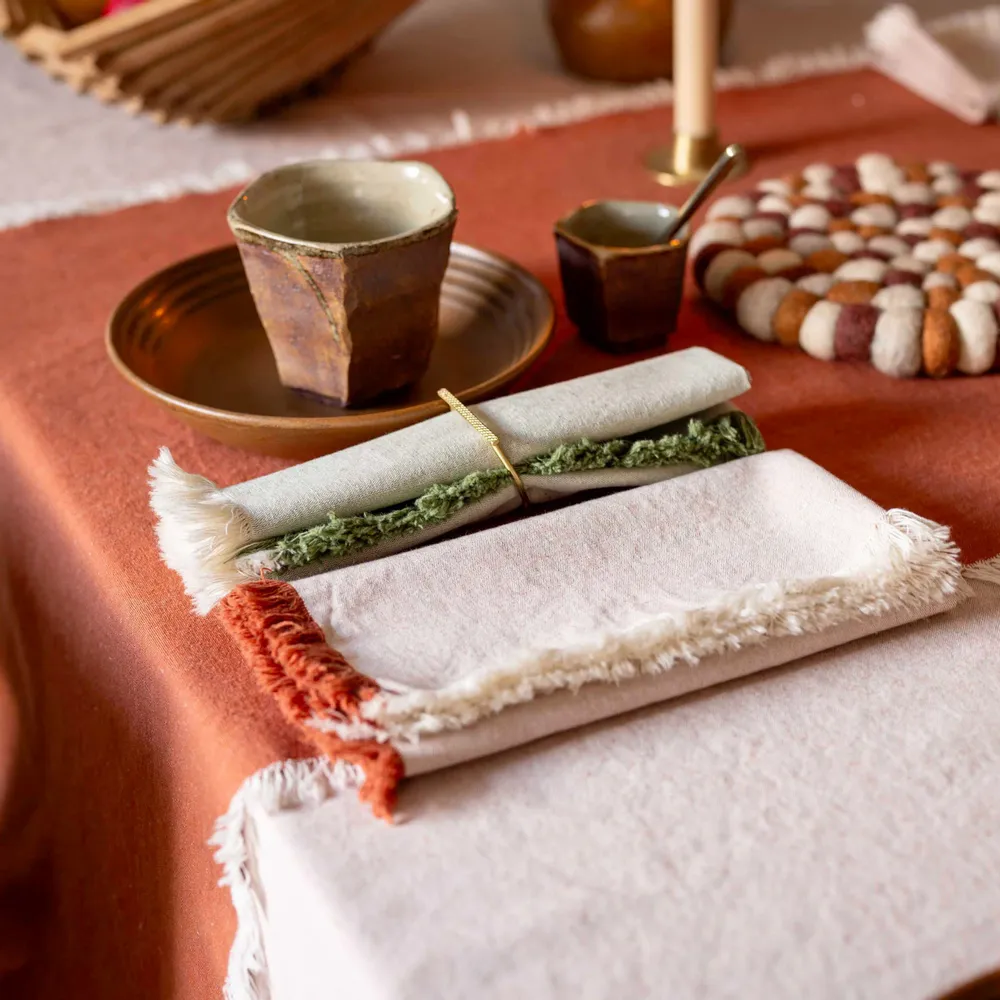 Serviettes - Serviette de table recyclée Kalea Naturel/Épicéa 45 x 45 - MAISON VIVARAISE - SDE VIVARAISE WINKLER