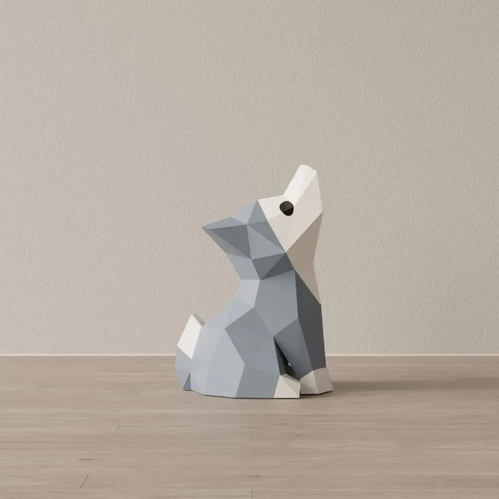 Decorative objects - Papercraft 3D DIY Kits - Mini Grey Paper Wolf - MOKI MOKI