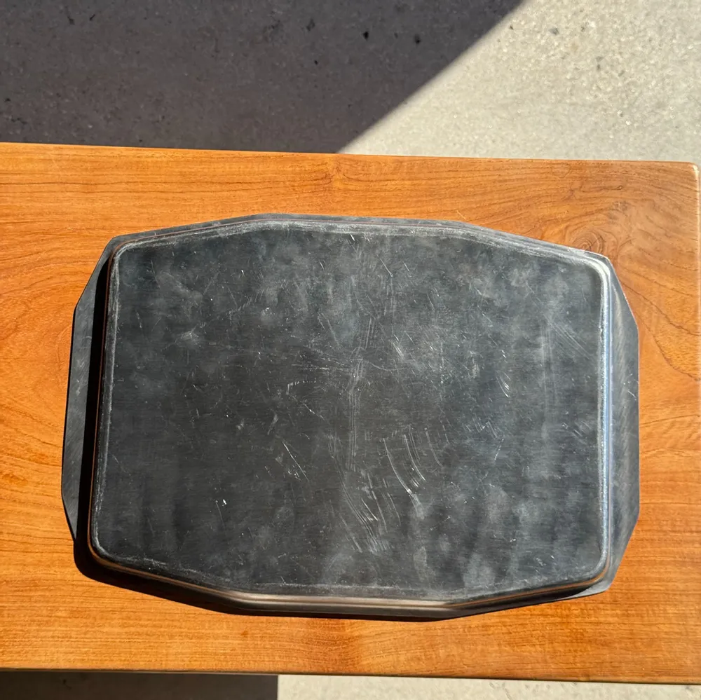 Napkins - Vintage rectangular tray in silver plated metal with handles L37 Lg27 - OFFICE OBJETS