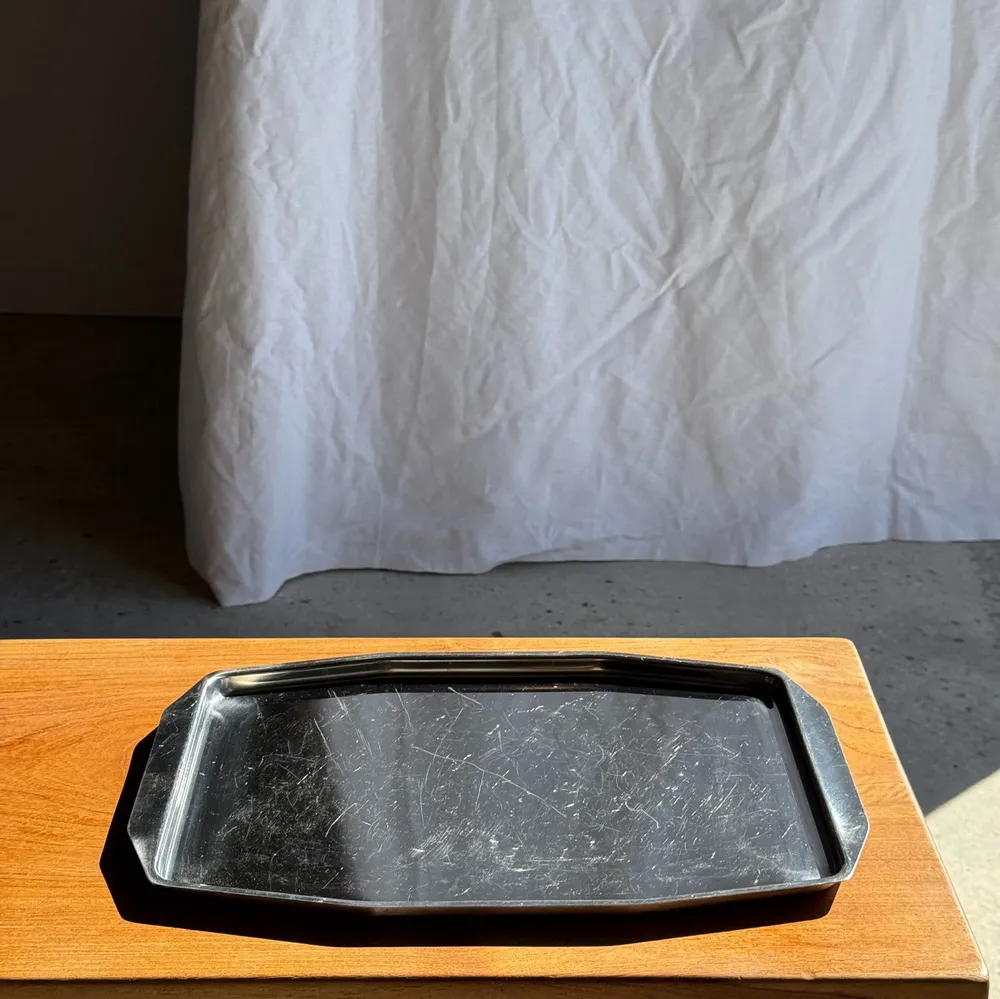 Napkins - Vintage rectangular tray in silver plated metal with handles L37 Lg27 - OFFICE OBJETS