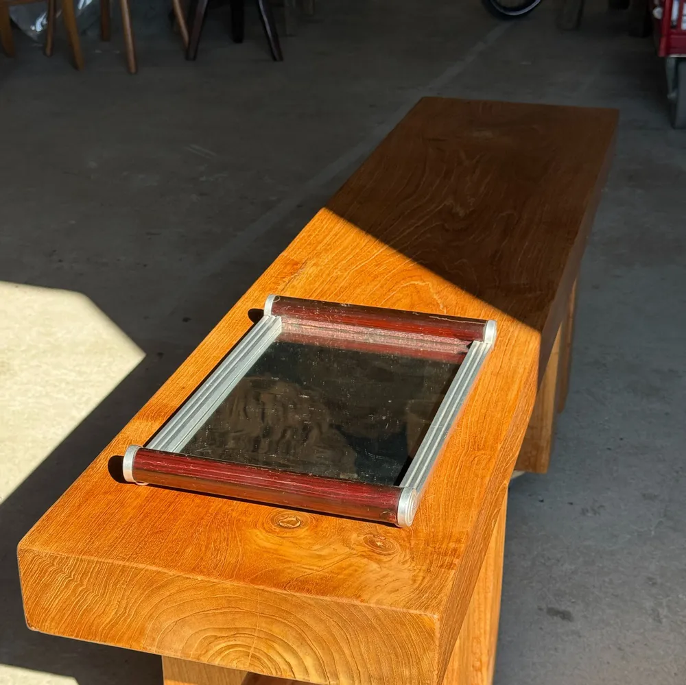 Platter and bowls - Vintage rectangular metal and wood mirror tray L38 H4 - OFFICE OBJETS