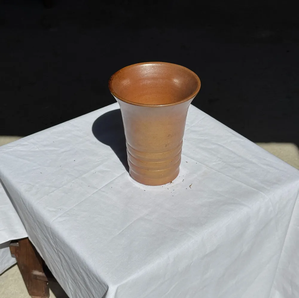 Objets de décoration - Vase vintage en céramique émaillée brun orangé à stries H21,5 D19 - OFFICE OBJETS