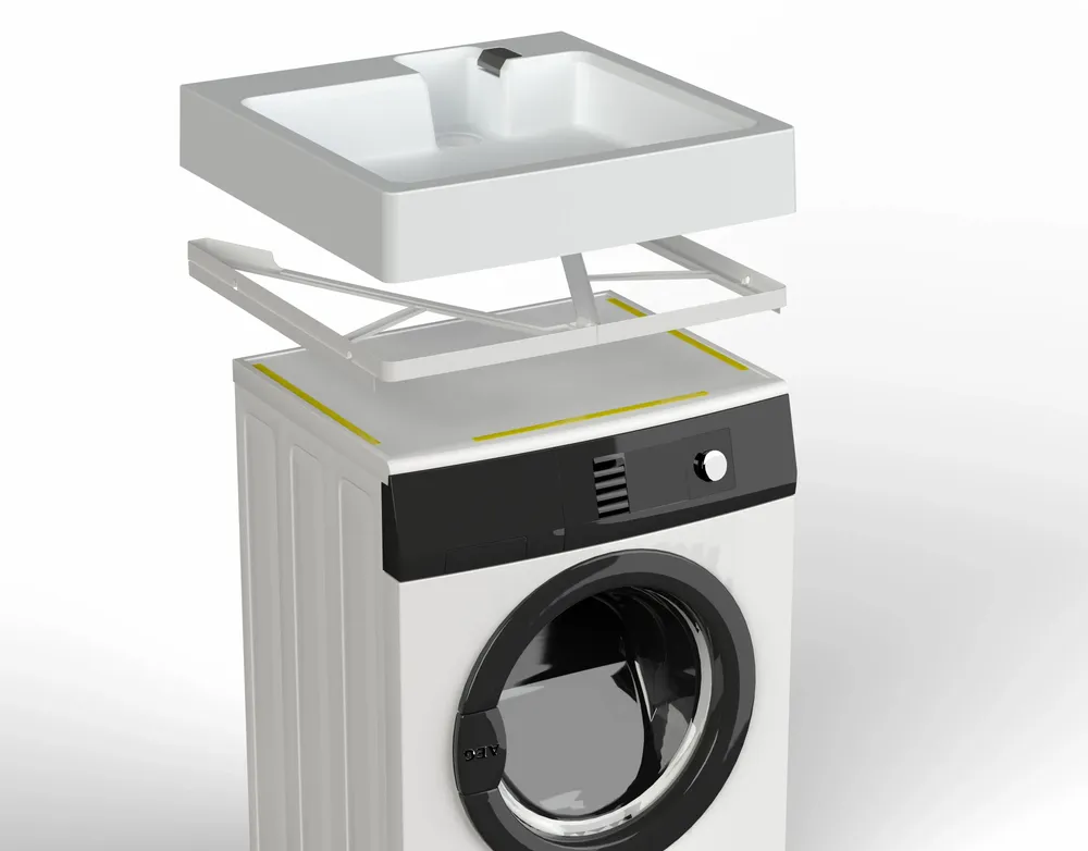Lavabos - Mongardi : Supera, Bac gain de place en résine, Installable sur le lave-linge, Résistant aux acides, Facile à monter, Pré-perçable pour installer un robinet, 60L × 60P × 11H cm, Blanc - MONGARDI
