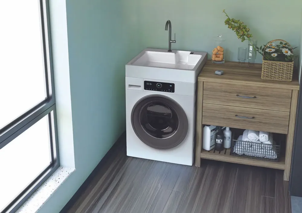 Lavabos - Mongardi : Supera, Bac gain de place en résine, Installable sur le lave-linge, Résistant aux acides, Facile à monter, Pré-perçable pour installer un robinet, 60L × 60P × 11H cm, Blanc - MONGARDI