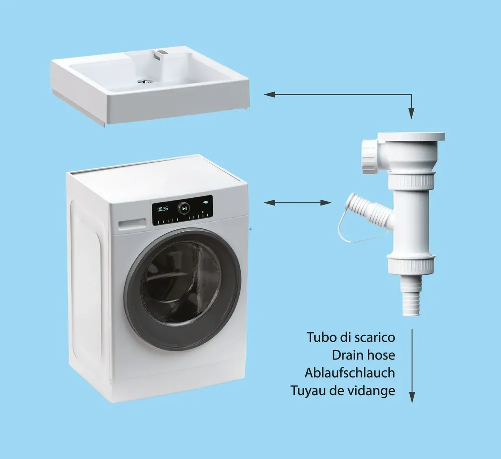 Lavabos - Mongardi : Supera, Bac gain de place en résine, Installable sur le lave-linge, Résistant aux acides, Facile à monter, Pré-perçable pour installer un robinet, 60L × 60P × 11H cm, Blanc - MONGARDI