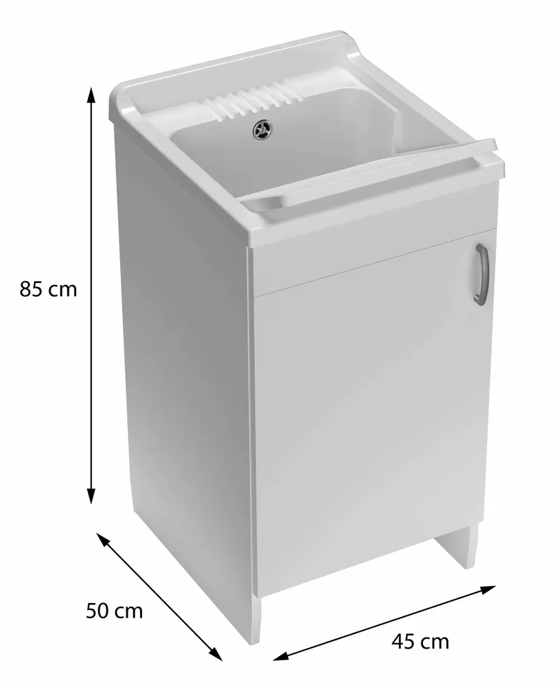Lavabos - Mongardi : Meuble évier-lavoir en bois avec bac en résine, Pré-perçable pour installer un robinet, Résistant aux acides, Intérieur, 45L × 50P × 85H cm, Blanc - MONGARDI
