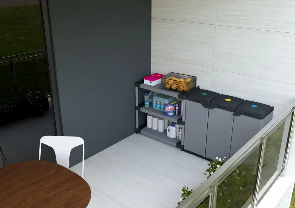 Etagères - Mongardi : Étagère en résine à 3 niveaux, Facile à monter, Résistante, Charge maximale 50 kg, Système modulaire, Intérieur et Extérieur, 80L × 39,5P × 85H cm, Gris et Noir - MONGARDI