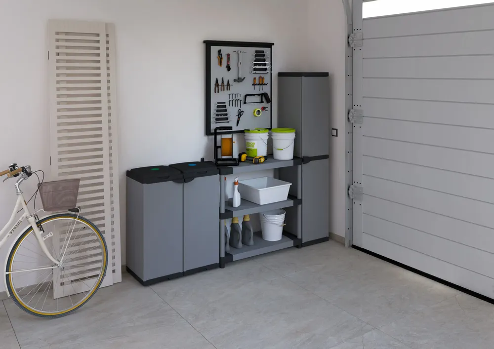 Etagères - Mongardi : Étagère en résine à 3 niveaux, Facile à monter, Résistante, Charge maximale 50 kg, Système modulaire, Intérieur et Extérieur, 80L × 39,5P × 85H cm, Gris et Noir - MONGARDI