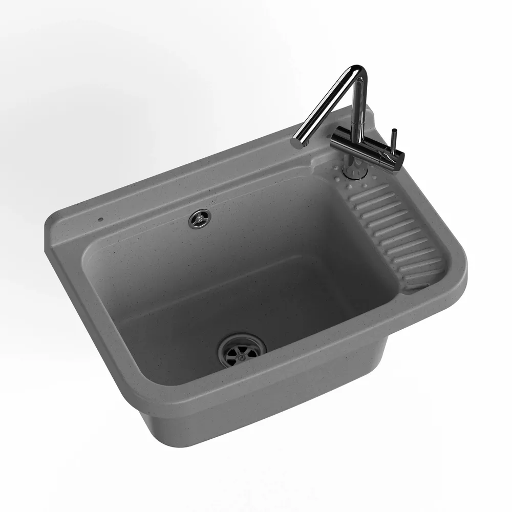 Lavabos - Mongardi : Évier multifonction en résine, Fixation murale, Résistant aux acides, Intérieur et Extérieur, 50L × 33,5P × 24H cm, Gris ciment - MONGARDI