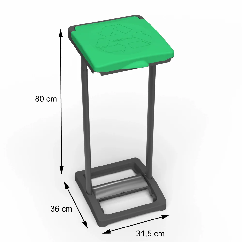 Shelves - Mongardi: Mr. B Mono Resin Bag Holder, Easy to Assemble, With Lid and Bag Retaining Frame, Suitable for 80–110 L Bags, 31.5W × 36D × 80H cm, Black and Green - MONGARDI