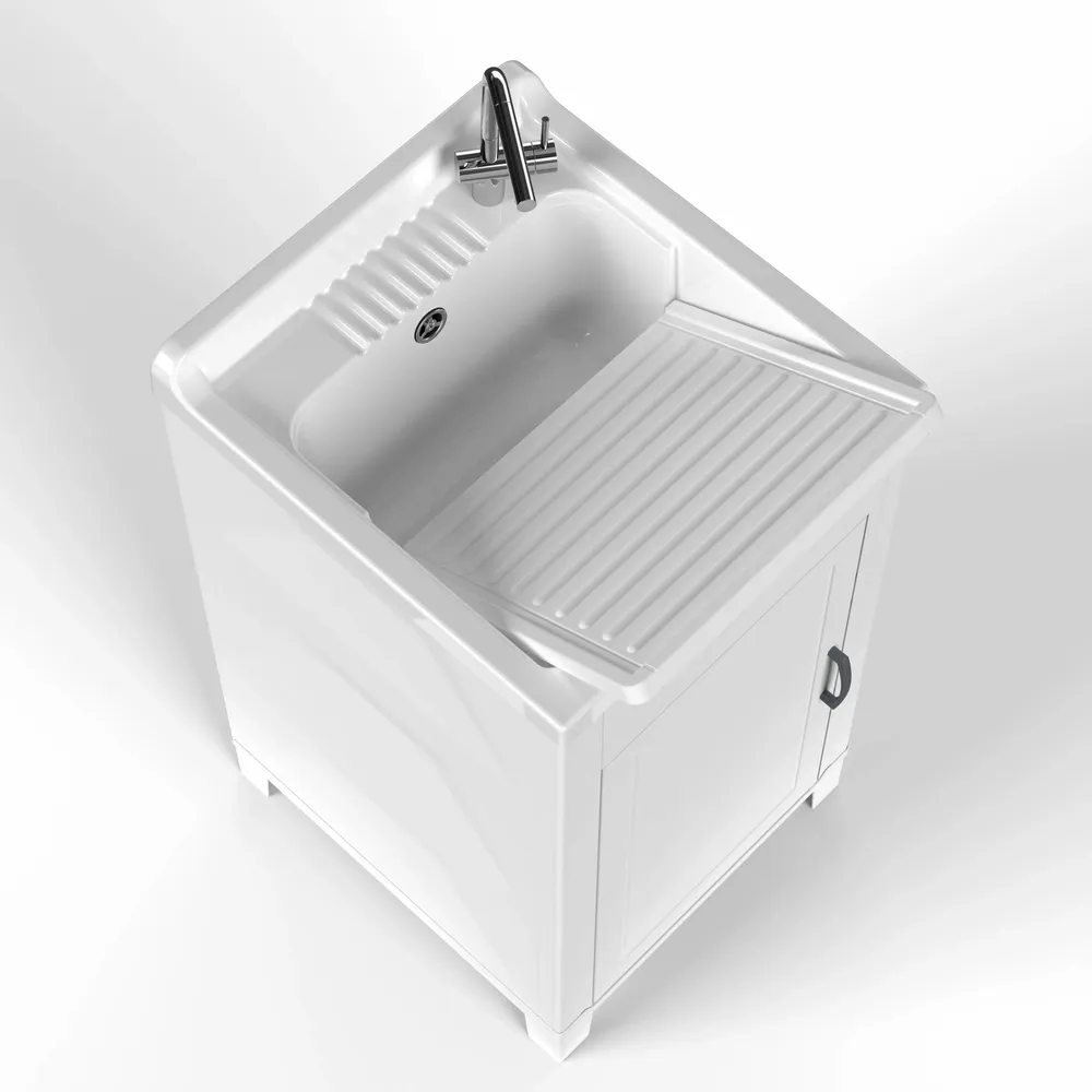 Sinks - Mongardi: Resin Utility Sink Cabinet, Pre-Drilled for Tap Installation, Acid-Resistant, Indoor and Outdoor, 45W × 50D × 85H cm, White - MONGARDI