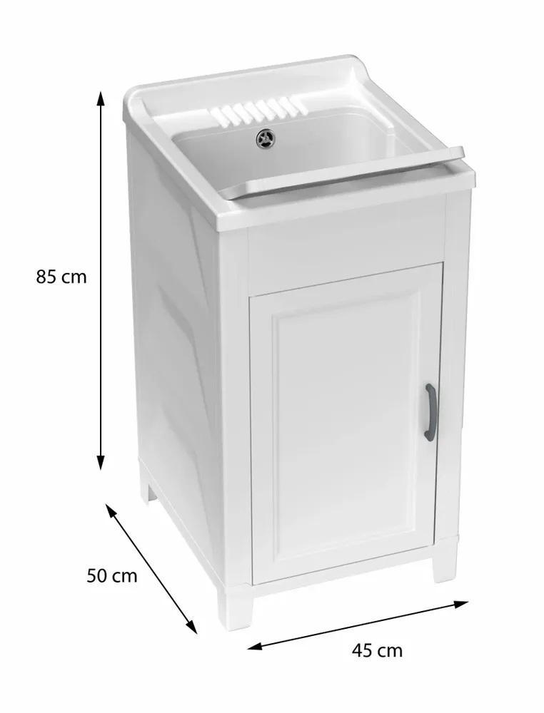 Sinks - Mongardi: Resin Utility Sink Cabinet, Pre-Drilled for Tap Installation, Acid-Resistant, Indoor and Outdoor, 45W × 50D × 85H cm, White - MONGARDI