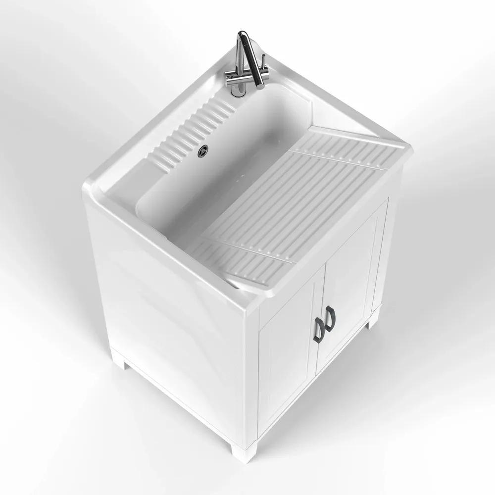 Sinks - Mongardi: Resin Utility Sink Cabinet, Pre-Drilled for Tap Installation, Acid-Resistant, Indoor and Outdoor, 60W × 50D × 85H cm, White - MONGARDI