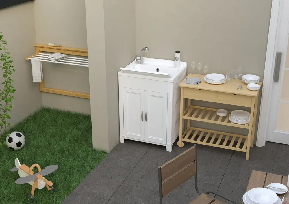 Sinks - Mongardi: Resin Utility Sink Cabinet, Pre-Drilled for Tap Installation, Acid-Resistant, Indoor and Outdoor, 60W × 50D × 85H cm, White - MONGARDI