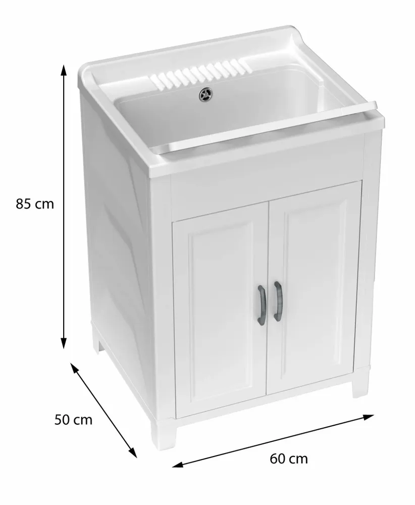 Sinks - Mongardi: Resin Utility Sink Cabinet, Pre-Drilled for Tap Installation, Acid-Resistant, Indoor and Outdoor, 60W × 50D × 85H cm, White - MONGARDI