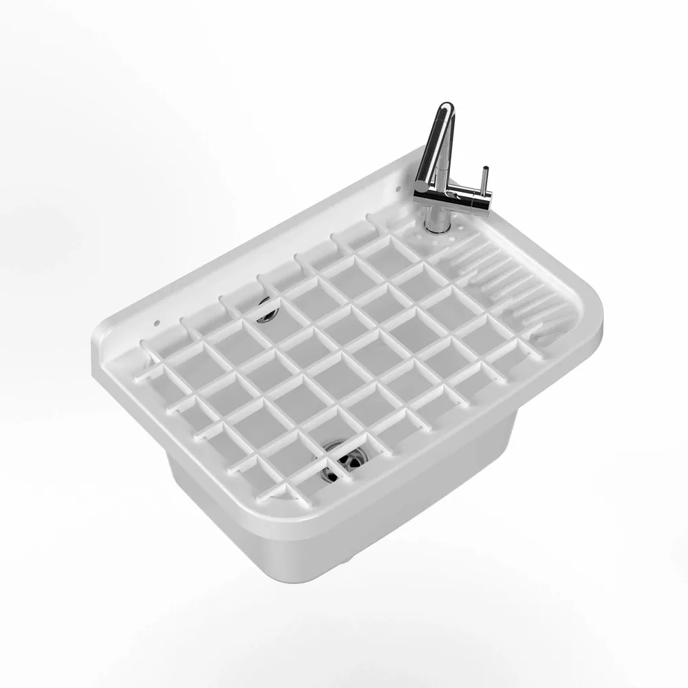Lavabos - Mongardi : Évier multifonction en résine avec grille, Fixation murale, Résistant aux acides, Intérieur et Extérieur, 58,3L × 38,5P × 26H cm, Blanc - MONGARDI