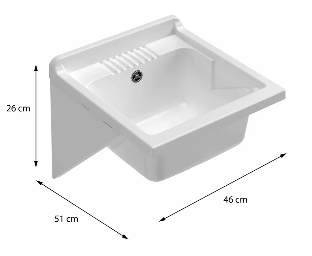 Sinks - Mongardi: Resin Tub with Wall-Mounting Brackets and Washboard, Acid-Resistant, Indoor and Outdoor, 46W × 51D × 26H cm, White - MONGARDI