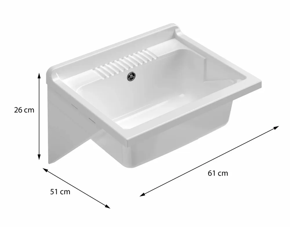 Lavabos - Mongardi : Bac en résine avec supports de fixation murale et planche, Résistant aux acides, Intérieur et Extérieur, 61L × 51P × 26H cm, Blanc - MONGARDI