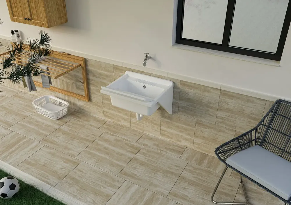 Lavabos - Mongardi : Bac en résine avec supports de fixation murale et planche, Résistant aux acides, Intérieur et Extérieur, 61L × 51P × 26H cm, Blanc - MONGARDI