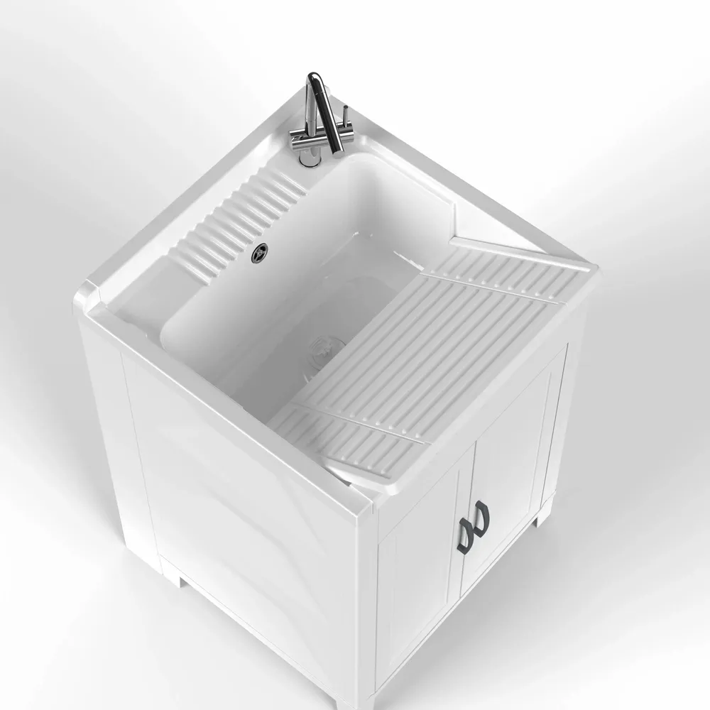 Sinks - Mongardi: Resin Utility Sink Cabinet, Pre-Drilled for Tap Installation, Acid-Resistant, Indoor and Outdoor, 60W × 60D × 85H cm, White - MONGARDI