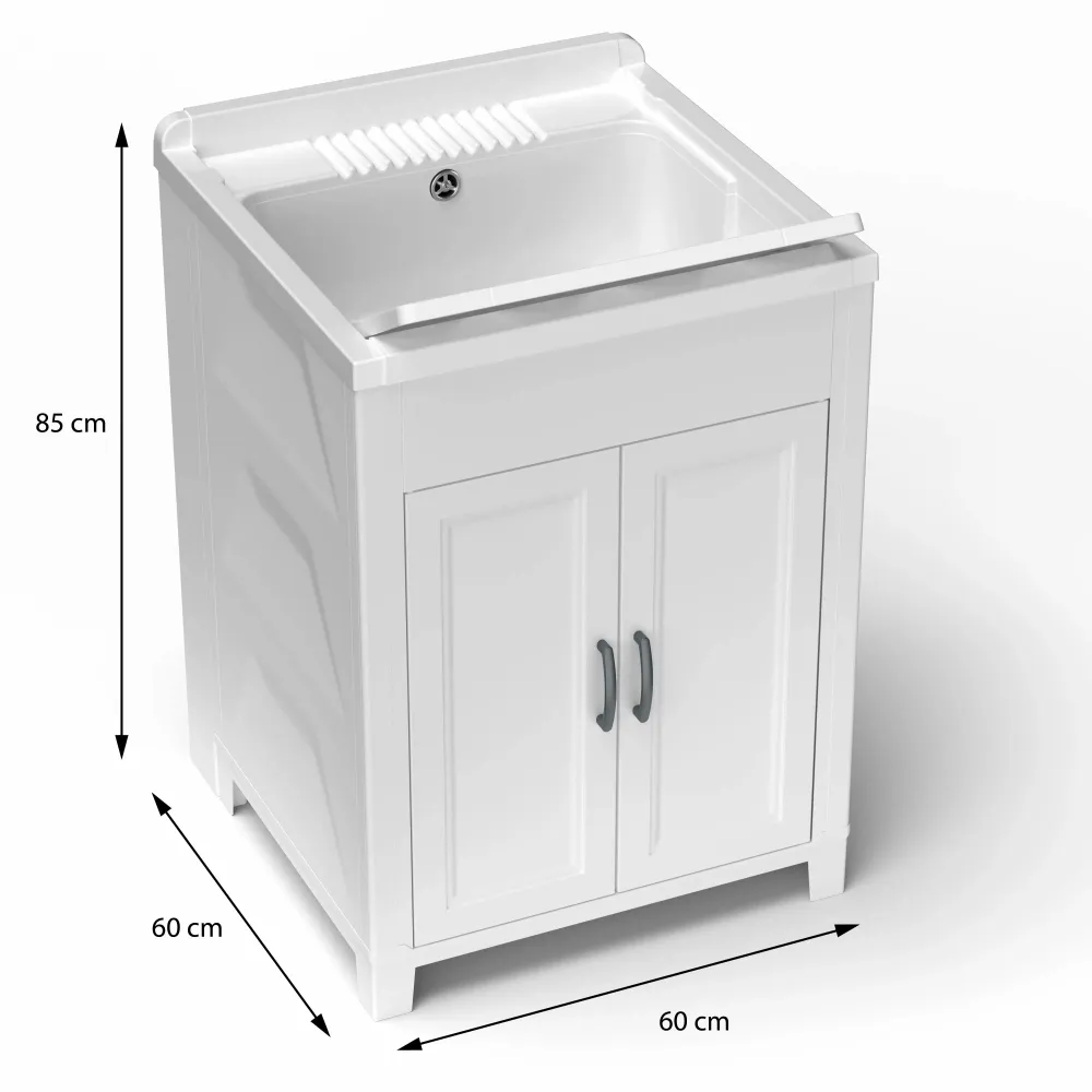 Sinks - Mongardi: Resin Utility Sink Cabinet, Pre-Drilled for Tap Installation, Acid-Resistant, Indoor and Outdoor, 60W × 60D × 85H cm, White - MONGARDI