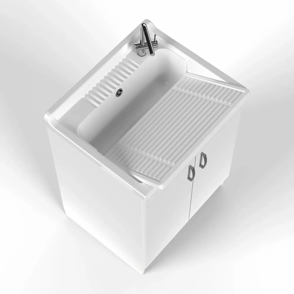 Lavabos - Mongardi : Meuble évier-lavoir en bois avec bac en résine, Pré-perçable pour installer un robinet, Résistant aux acides, Intérieur, 60L × 50P × 85H cm, Blanc - MONGARDI