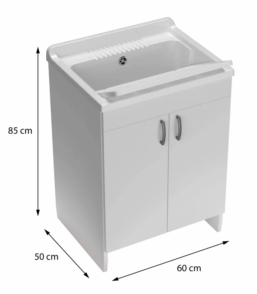 Lavabos - Mongardi : Meuble évier-lavoir en bois avec bac en résine, Pré-perçable pour installer un robinet, Résistant aux acides, Intérieur, 60L × 50P × 85H cm, Blanc - MONGARDI
