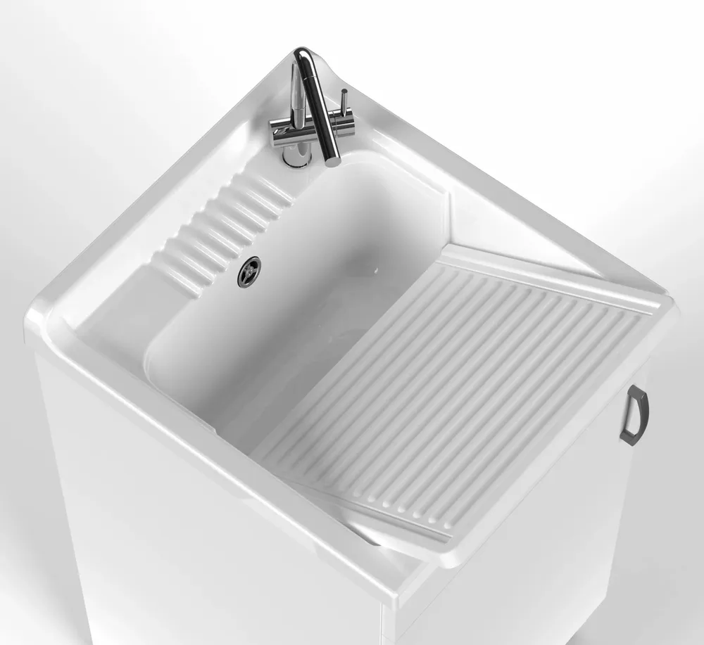 Sinks - Mongardi: Star Wooden Utility Sink Cabinet with Feet and Resin Tub, Pre-Drilled for Tap Installation, Acid-Resistant, Indoor, 46W × 51D × 85H cm, White - MONGARDI