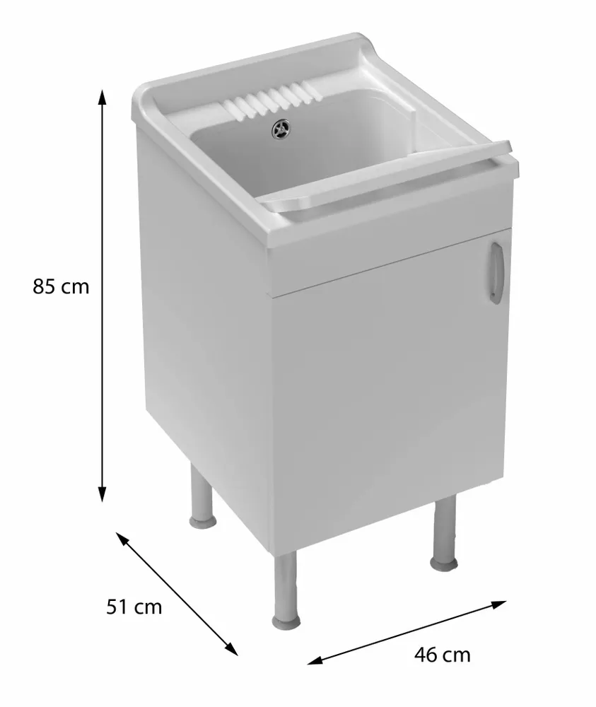 Sinks - Mongardi: Star Wooden Utility Sink Cabinet with Feet and Resin Tub, Pre-Drilled for Tap Installation, Acid-Resistant, Indoor, 46W × 51D × 85H cm, White - MONGARDI