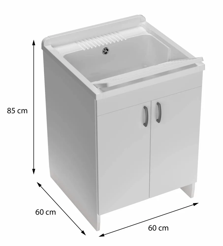 Sinks - Mongardi: Wooden Utility Sink Cabinet with Resin Tub, Pre-Drilled for Tap Installation, Acid-Resistant, Indoor, 60W × 60D × 85H cm, White - MONGARDI