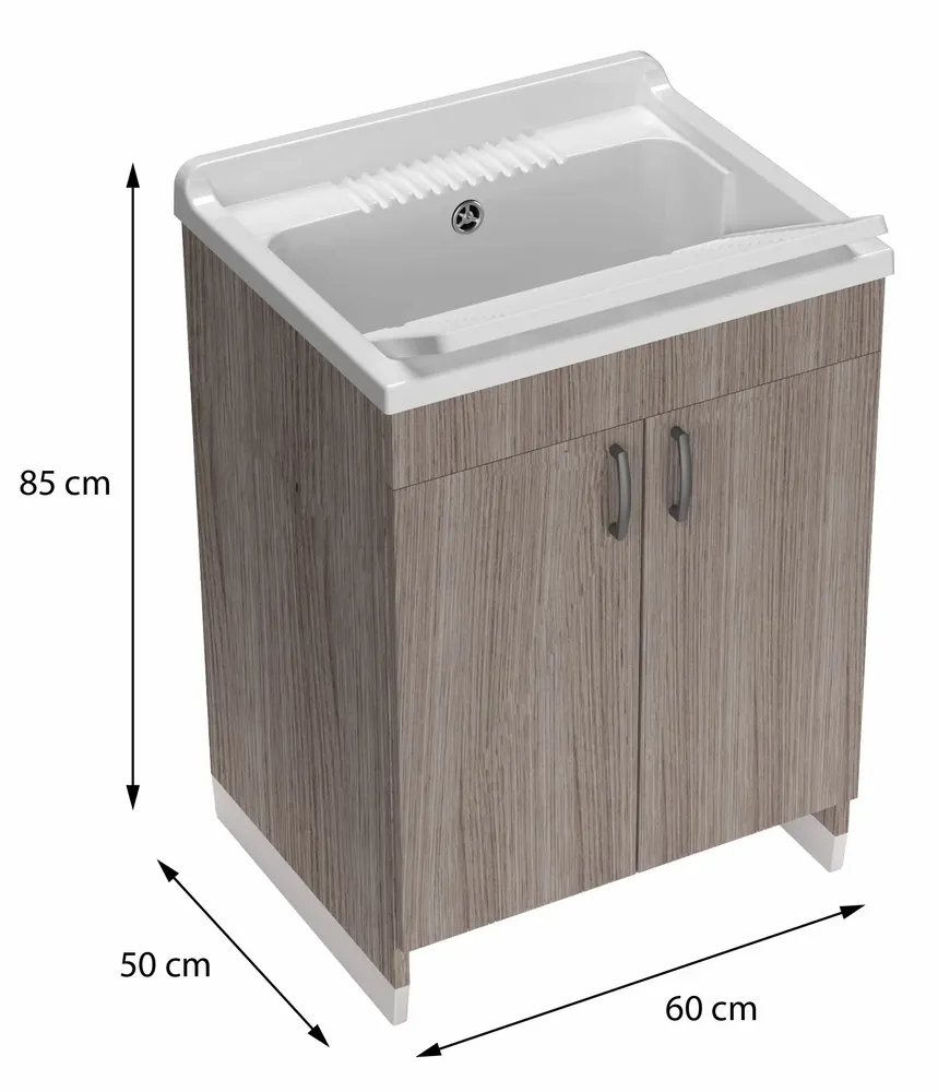 Lavabos - Mongardi : Meuble évier-lavoir en bois avec bac en résine, Pré-perçable pour installer un robinet, Résistant aux acides, Intérieur, 60L × 50P × 85H cm, Chêne - MONGARDI
