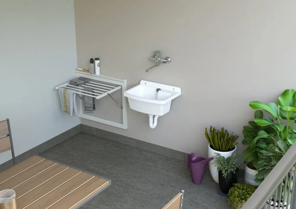 Lavabos - Mongardi : Évier multifonction Linea Vela en résine, Fixation murale, Résistant aux acides, Intérieur et Extérieur, 50L × 39P × 24H cm, Blanc - MONGARDI