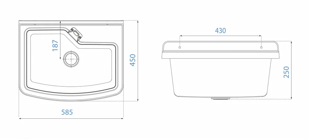 Lavabos - Mongardi : Évier multifonction Linea Vela en résine, Fixation murale, Résistant aux acides, Intérieur et Extérieur, 60L × 45P × 25H cm, Blanc - MONGARDI