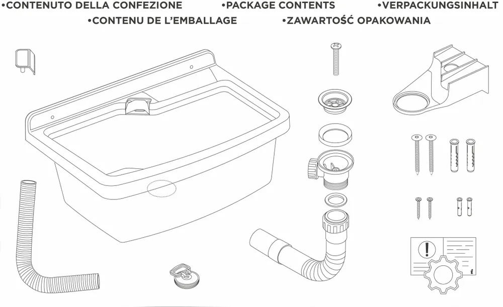 Lavabos - Mongardi : Évier multifonction Linea Vela en résine, Fixation murale, Résistant aux acides, Intérieur et Extérieur, 60L × 45P × 25H cm, Blanc - MONGARDI
