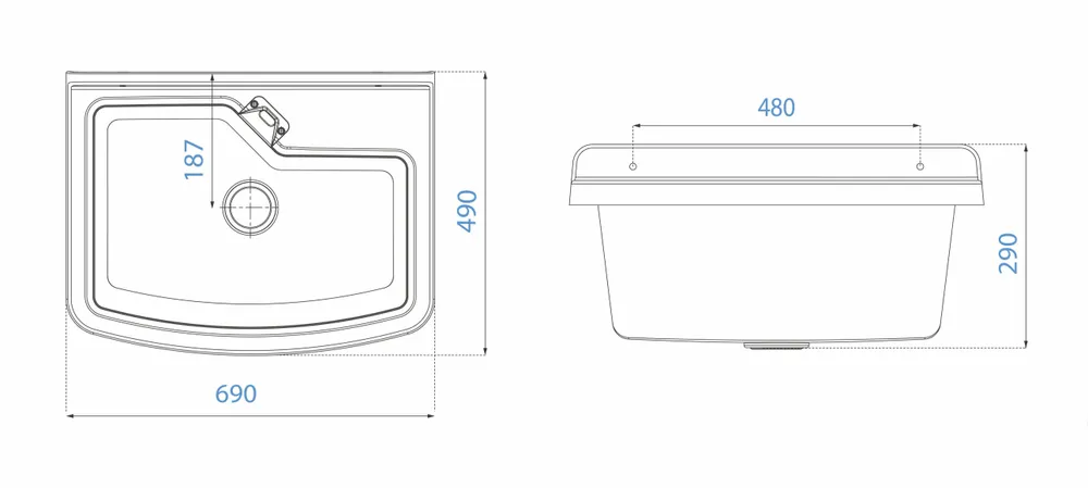 Lavabos - Mongardi : Évier multifonction Linea Vela en résine, Fixation murale, Résistant aux acides, Intérieur et Extérieur, 69L × 49P × 29H cm, Blanc - MONGARDI